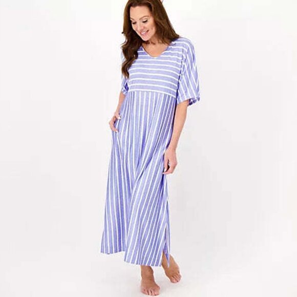 Carole Hochman Petite Luxe Jersey Striped Caftan - Picture 1 of 9